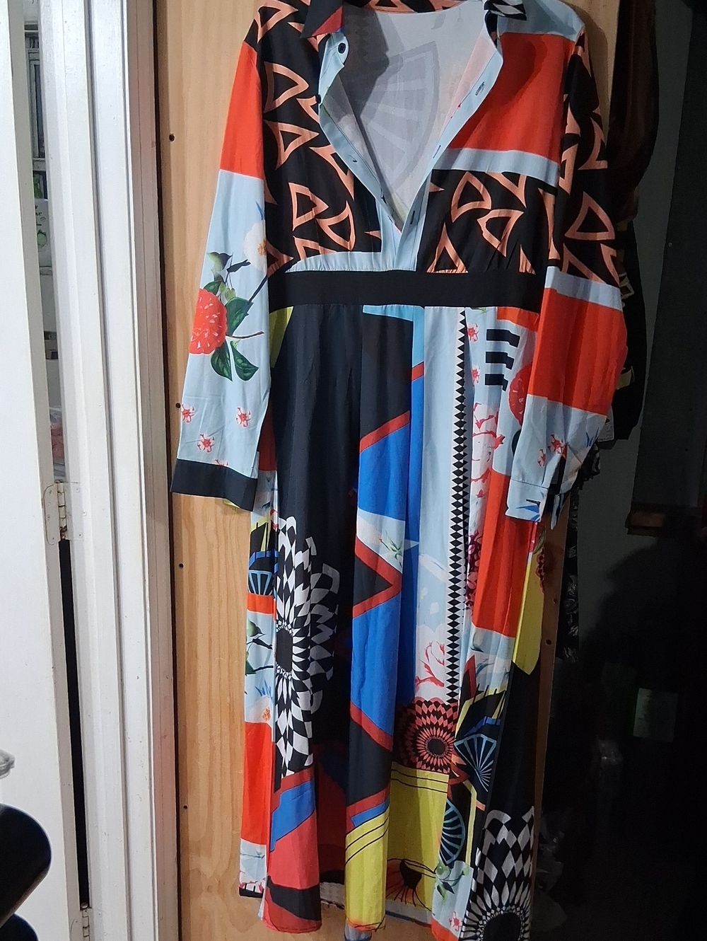 Color-Block Geo Print Shirt Dress - Multicolor